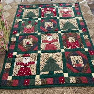 Hand Stitched Patchwork Christmas Quilt—American Primitive Folk Style